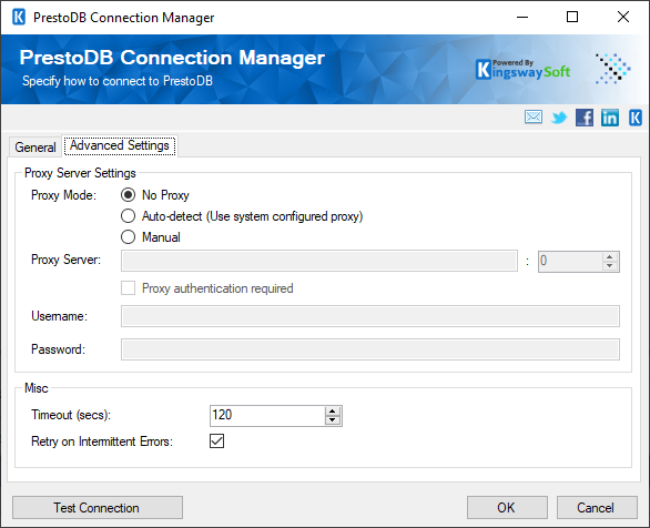 PrestoDB Connection Manager - Advanced Settings